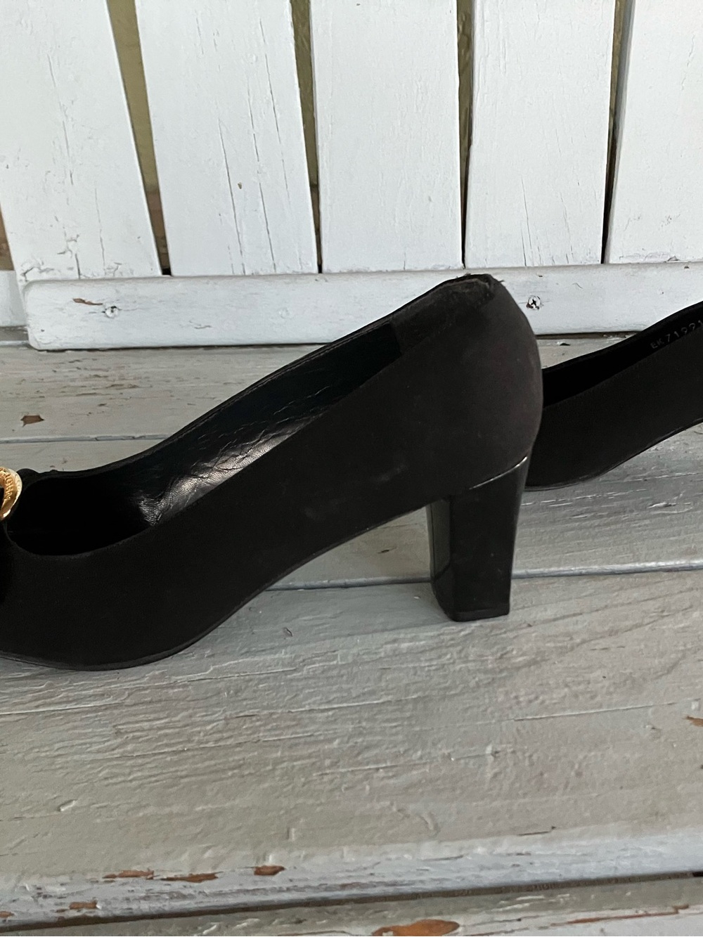 St. John Black Pumps with Gold Buckle Accent (Slim Size 9) - Picture 4 of 14